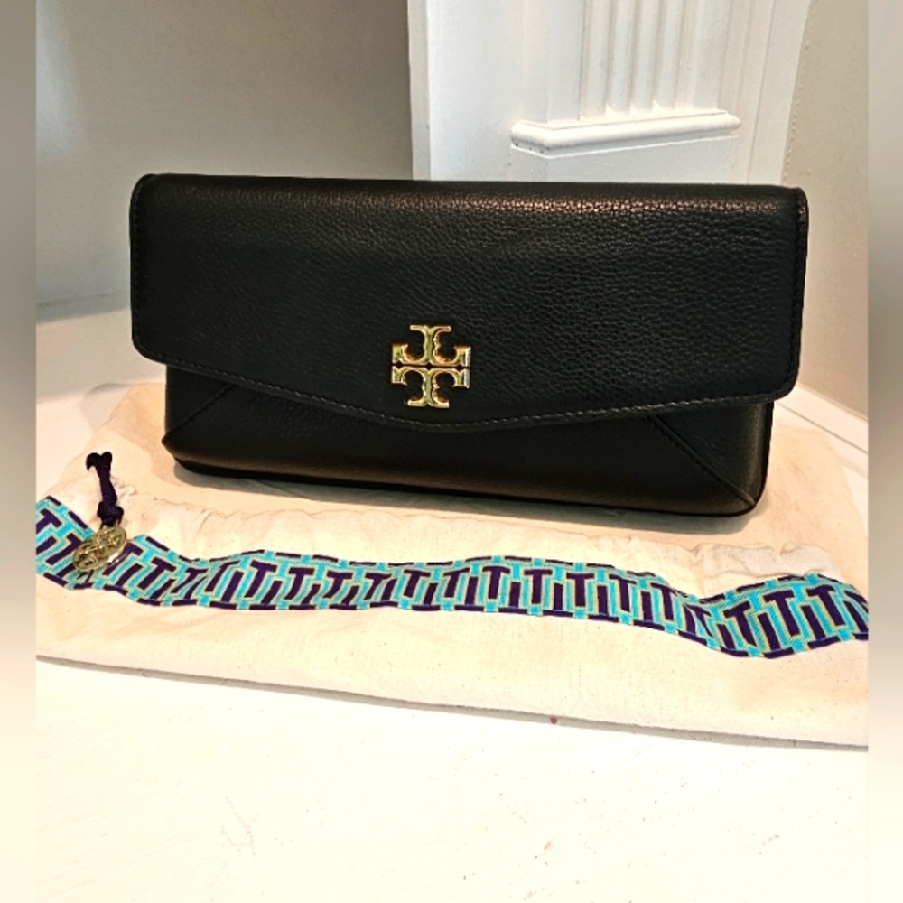 Tory Burch Black Clutch with Gold Logo